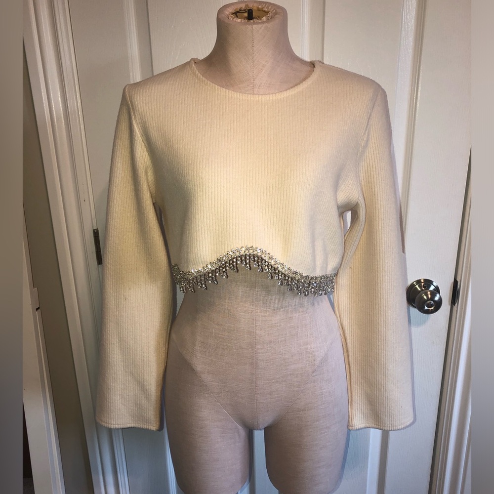 Zara Ivory Cropped Top with Metallic Accents
